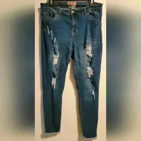 Hot Kiss Denim - Hot Kiss Distressed Skinny Blue Jeans Woman's Size 18